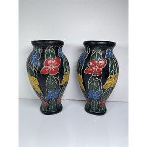Lot Of 2 Made In Japan Wall Pocket Ceramic Floral Village Decor Vase